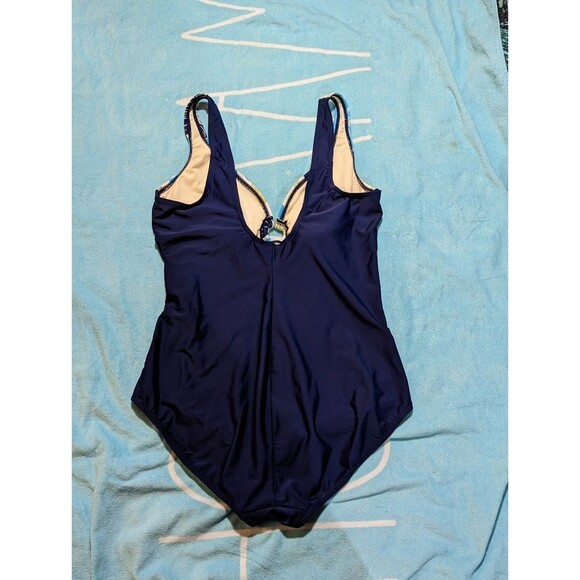 Silhouette Solution Size 16 L Blue One Piece Swimsuit w Floral top - Picture 6 of 11